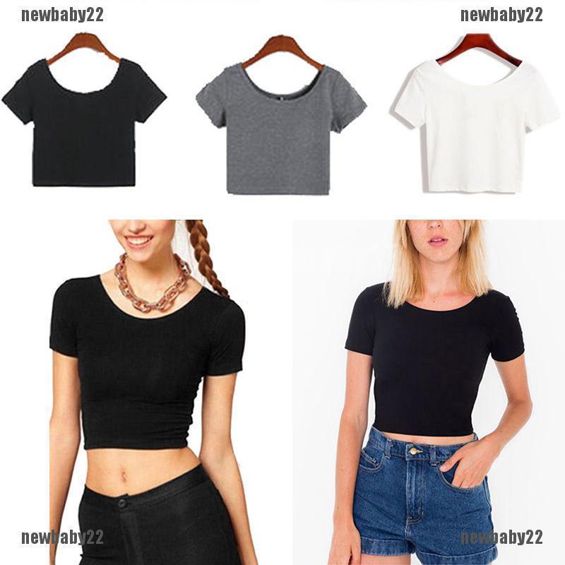 ❤❤ Fashion Women Sexy Short Sleeve Crop Tops Yoga Casual Blouse Vest T-S