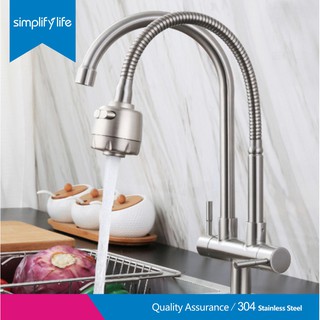 Kitchen Tap 304 Stainless Steel Water Tap Double Kitchen Sink Taps Flexible 360° Rotary Faucet Nozzle Water Tap