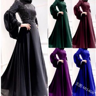Women's Muslim Sequin Long Dress Muslimah Party Maxi Dresses