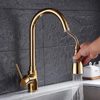 Free Shipping Pull Out Kitchen Faucet Gold/Chrome/nickel/black Sink Mixer Tap 360 degree rotation kitchen mixer taps Kitchen Tap
