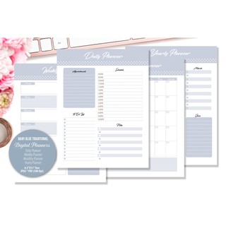 Baby Blue Traditional DIGITAL DOWNLOAD Planner - A4 size - Daily, Weekly, Monthly, Yearly