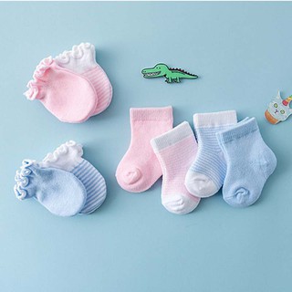 💕Se7en Newborn Baby Anti Scratch Cotton Soft Baby Socks Gloves Sets