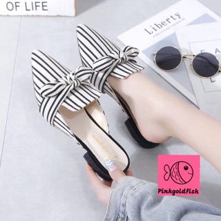 (checkout via norm post for free REG MAIL✈️) new women shoes 2020 pointed sandals with bow and stripes mules