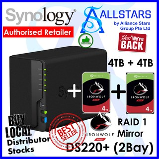 (Seagate Ironwolf 4TB + 4TB)Synology DS220+ 2 Bay NAS(Intel Celeron Dual Core 2GB /2GB DDR4 expandable to 6GB/2xGBE Lan)