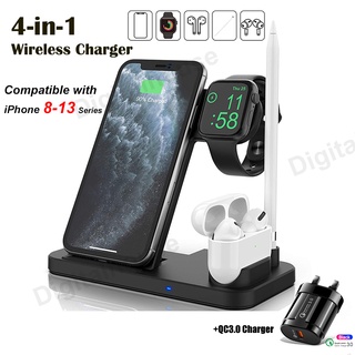 【READY STOCK】4 in 1 Wireless Charger Updated Version Qi-Certified Fast Charging Station Portable Foldable Charging Dock Compatible with iPhone 13/12 iWatch Series 6/5/4/3/2 Airpods Pro