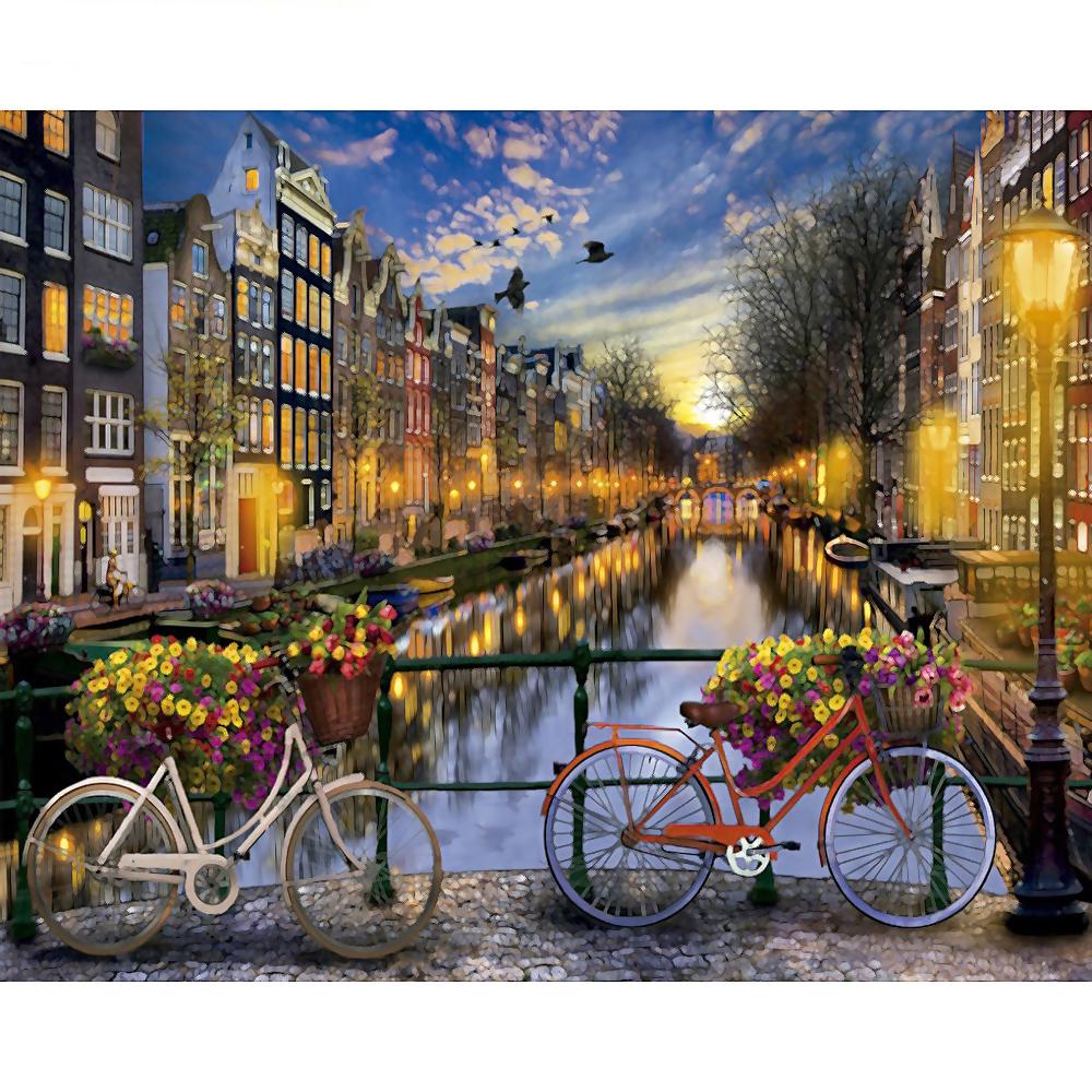 sunyoo-Modern City Night Unframed Hand Painted By Numbers Oil Painting DIY