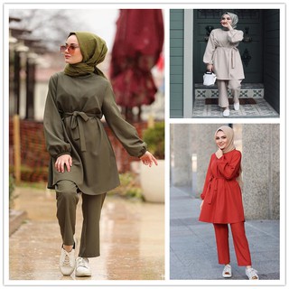 Women's Muslimah Baju Kurung Set Wear Tops and Bottoms Casual Suits