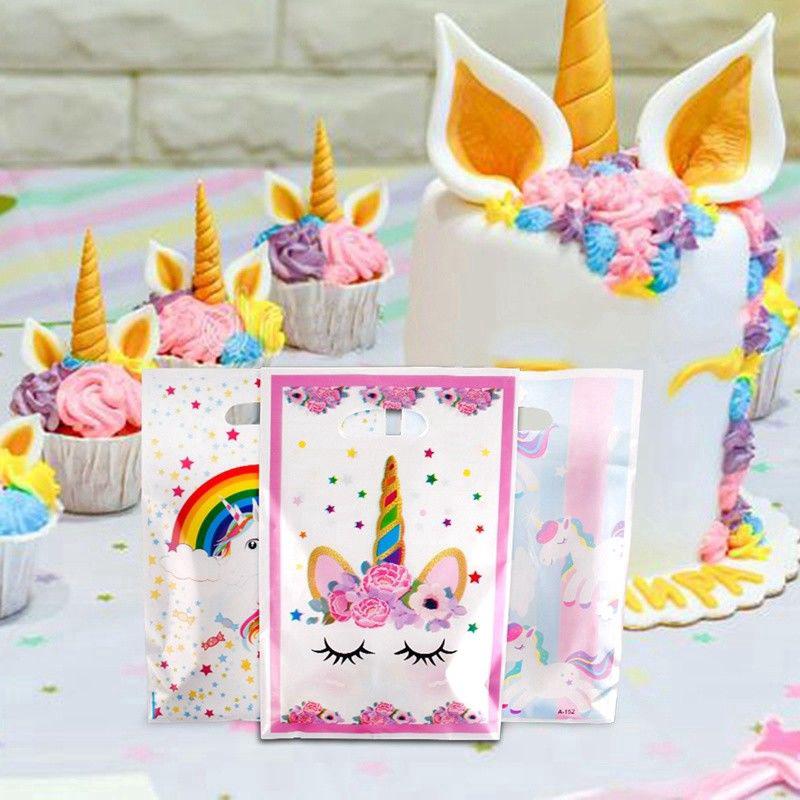 10pcs Unicorn Plastic Gift Bags Candy Bag Disposable Bags Birthday Party Favors