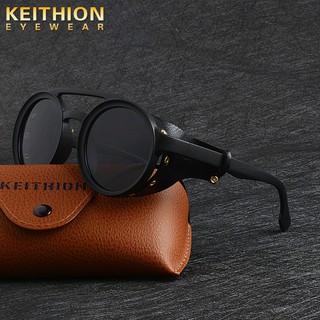 2020 Fashion Keithion Men Steampunk Goggles Sunglasses Women Retro Shades Fashion Leather With Side Shields Style Round Sun Glasses New Men'S Outdoor Sunglasses