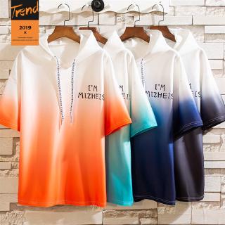 New real shot youth cool gradient color printing urban fashion comfortable casual short-sleeved hoodie