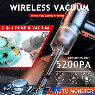 Car Vacuum Portable Vacuum Cleaner Cordless Vacuum Inflator 3 in 1 Air Pump 5200Pa Mini Vacuum