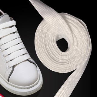 ready stock_Mcqueen Mq Small White Shoelace Genuine Original New Version 1Cm Wide Flat White Cotton Shoelace