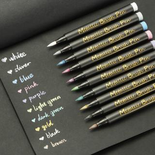 Color Calligraphy Pen Metallic Brush Pen Soft Head DIY Album Black Card Pen Metal Color Graffiti Pen Color Marker