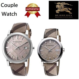 Burberry Couple Watch Embossed Beige 38mm and 34mm Dial Leather Strap BU9029 and BU9118