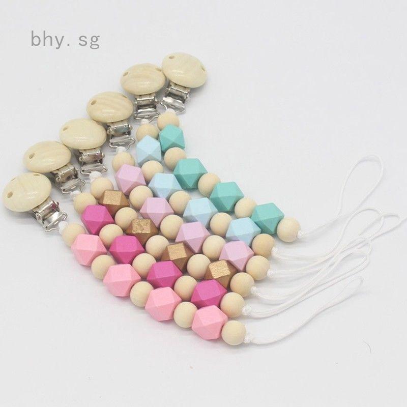 Baby Infant Wooden Beaded Pacifier Holder Clip Nipple Teether Dummy Chain