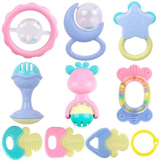 10Pcs Cute Baby Rattles Teethers Set Grab Spin Shaking Bell Rattle Toy For Kids