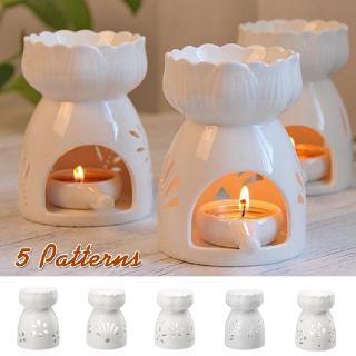Lotus Flower Ceramic Oil Incense Burner Tea Light Holder Home Fragrance White (1)