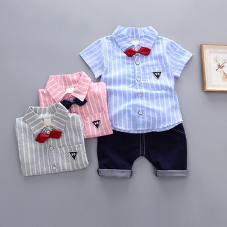 2Pcs Toddler Kid Boy Clothes Set Striped Short Sleeve POLO Shirt +Shorts Outfits