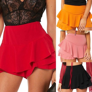 Womens Layered Ruffled Frill Skorts High Waisted Mini Skirt Shorts