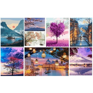 [Shop Malaysia] Best Seller Collections With Frame Painting DIY Digital Oil Paint By Numbers On Canvas Home Deco Color Water Brush Art