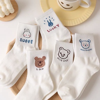 Little bear medium tube socks children's fashion Japanese cute net red stockings Korean spring and summer thin white stockings