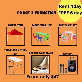 [Rental][Phase 2 Promotion][Rent 1 day get 6 days FREE]Gazebo Tent/Table & Chair Set/PA System Party Rental from $47