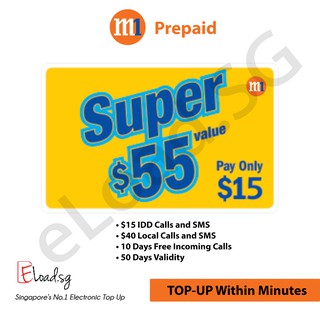 M1 Super$55 eTop-Up FREE $5 *Weekend* Bonus - 24 Hours Instant Delivery!