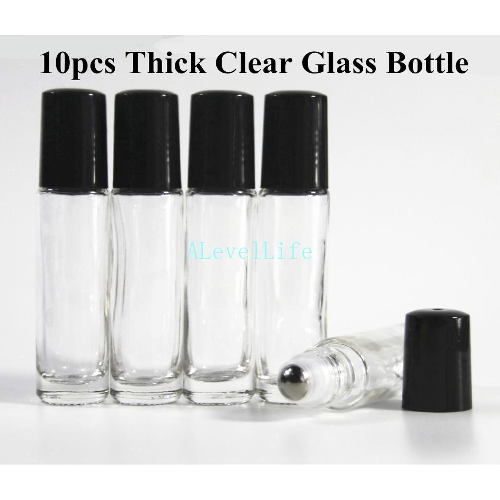 10 Bottles 10ml THICK Glass Clear Roller Roll on Ball Perfume Essential Bottle