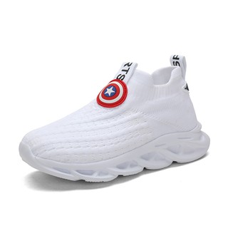 【Size 28-39】Kid Slip On Sport Breathable Convenient White Mesh Knitted Non-slip Shoes
