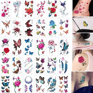 30pcs Flower Butterfly Temporary Tattoo Sticker /3D Halloween Blood Injury Scar Tattoo Sticker /Waterproof Makeup Body Art Tatoo