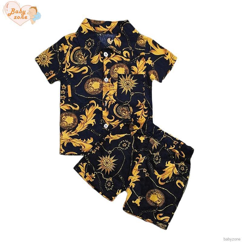 Baby Boys Summer Floral Print Tops Blouse T-shirt+Shorts Set