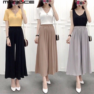 Pleated wide leg pants women's spring and summer high waist chiffon skirt pants large loose casual Leggings breathable thin Capris