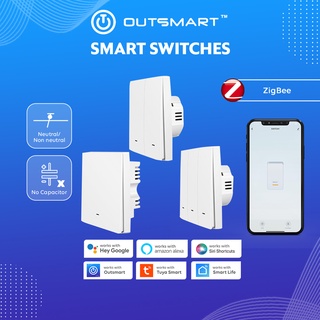 OUTSMART Zigbee Smart Switch No Neutral Wire No Capacitor Needed 2-Ways Works with Alexa Google Home Hub Require