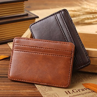 HOT! Business Men's Faux Leather Money Clip Card Holder Slim Bifold Magic Wallet Brown
