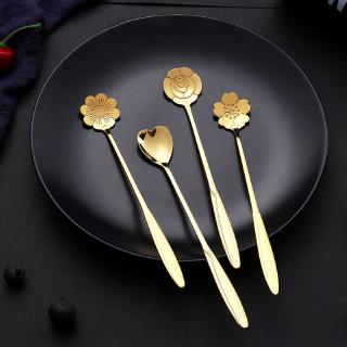 Long Handle Stir Spoon Marc Cup Coffee Spoon Stainless Steel Long Ice Spoon Cherry Blossoms Scoop Partner Hand Gift