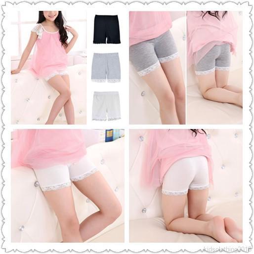 Kids Girls Safety Trousers Fashion Solid Color Lace Safety Shorts Pant