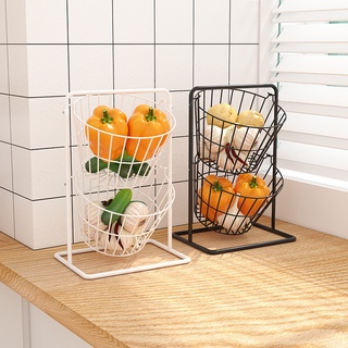 Hot Selling in Stock Kitchen Double-Layer round Basket Storage Rack Cabinet Table Top Onion Ginger Garlic Storage Basket Vegetable and Fruit Storage Rack 8mKq