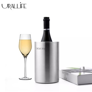 Urallife Circle Joy Wine Cooler Bucket Stainless Steel Double Wall Wine Bottle Cooler Holder Beer Chiller Champagne Cooler Ice Bucket Efficient Insulation Mini Ice Bucket For Red Wine No Ice Cube For Bar Kitchen Tool