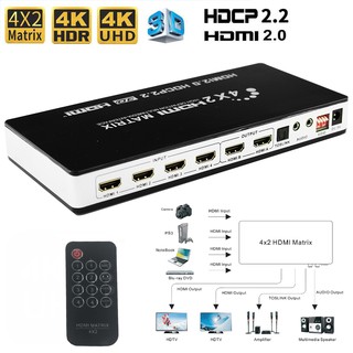 【Ready to ship】4K 60Hz HDMI 2.0b Matrix Switch 4x2 Switcher Splitter 4 In 2 Out Box with EDID Extractor IR Remote Control Support HDR HDCP 2.2