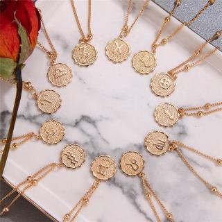 12 Constellations Coin Pendants Necklace Gold Zodiac Sign Aries Leo Necklace Women Jewelry Twelve Horoscope Clavicle Necklace