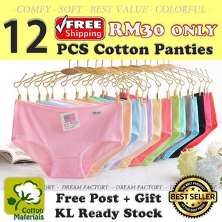 [1 SET FREE POST]❤12 Pcs Dreamy lace & cotton panties [Any purchase Free GIFT]😘