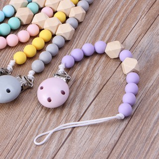 SOME Baby Pacifier Wood Soother Nipple Clip Chain Holder Strap