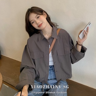 Xiaozhainv Women Korean Loose Crop top All Match Long sleeve Casual Thin coat Jackets