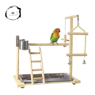 [In stock]-Parrot Playstands with Cup Toys Tray Bird Swing Climbing Hanging Ladder Bridge Wood Cockatiel Playground Bird Perches 53x23x36Cm