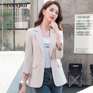 Thin Style Casual Three Quarter Sleeve Blazer Large Plus Size Suit Jacket for Women Korean Version Casual Blazer Coat Woman Slim Waist Short Black Fashion Trendy Ladies Jacket