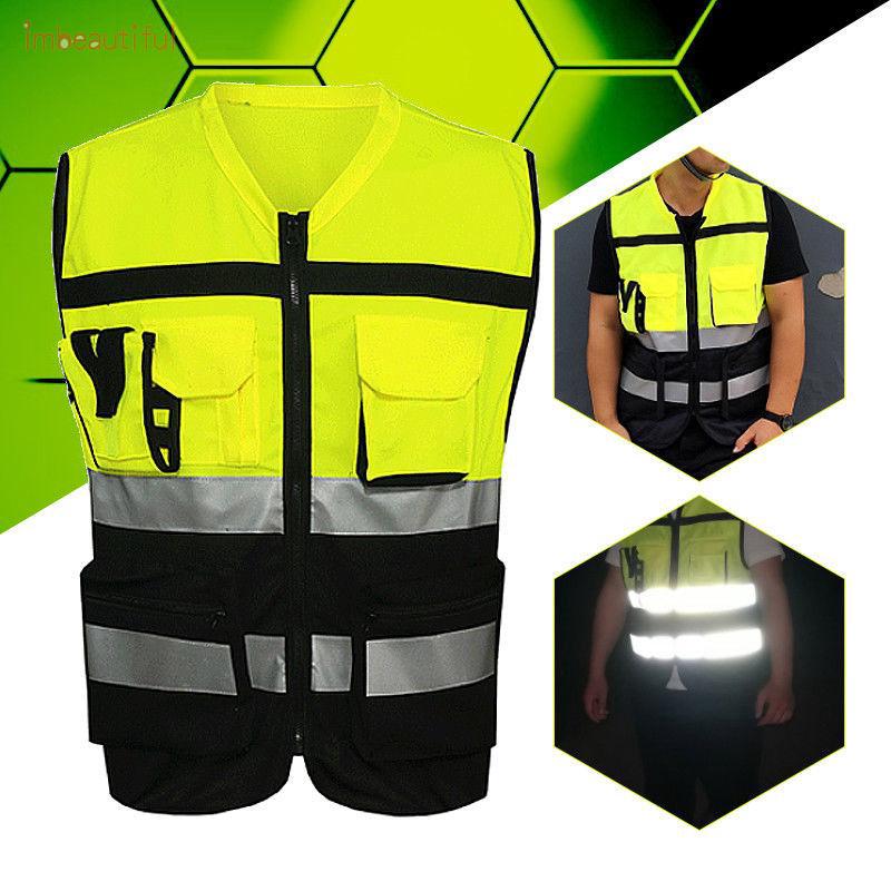 Fashion Summer Casual Reflective Strip Pockets Zipper Sleeveless Traffic Safety Protection Working Construction Vest