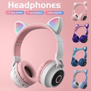 Wireless Earpiece Bluetooth 5.0 LED Cat Ears Bass Stereo Headset With Microphone