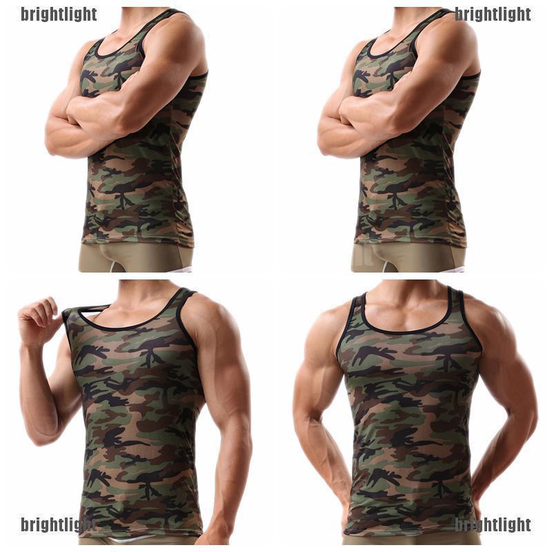 『bl』 Men Green Army Camo Camouflage Muscle Gym Bodybuilding T-shirt Tank Top Vest ★HOT