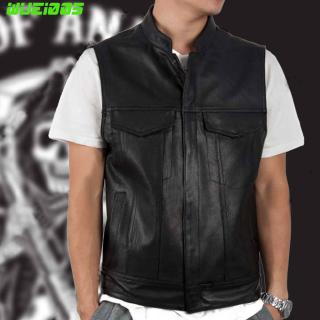 Men Rock Waistcoat Motorcycle Vest Jacket Stand-up Collar Leather Vest