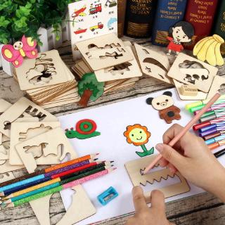 Stencil Drawing Set with Colored Pens and Pencils Children Art and Craft Animal Ship Flower Symbols Christmas Gifts Drawing Kits for Kids